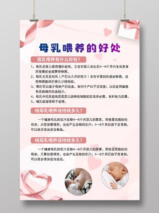 粉色简约母乳喂养的好处宣传海报